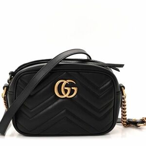 Gucci Black Chevron Leather Crossbody with Gold GG *Barely Used* No Scratches